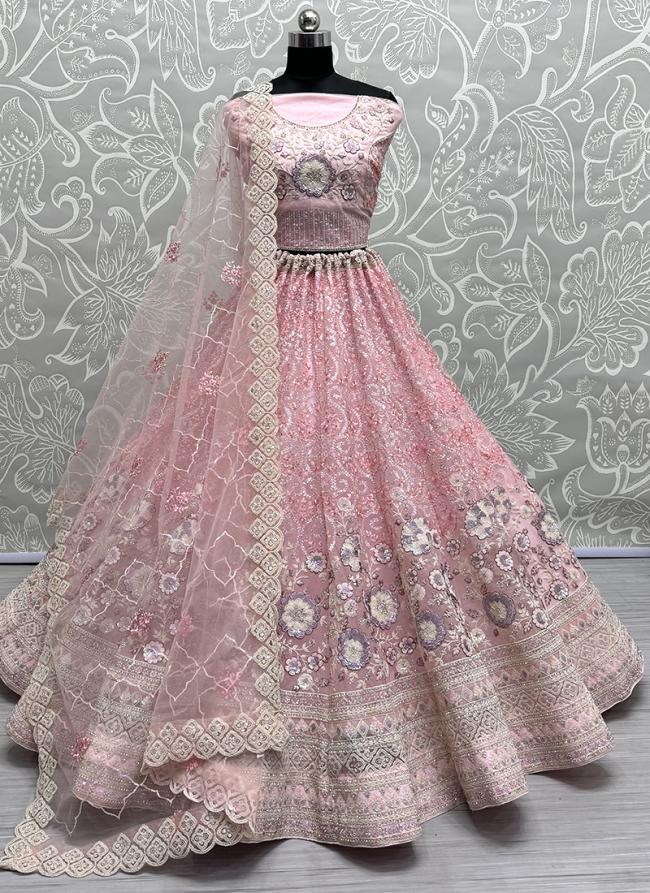 Net Pink Wedding Wear Zircon Work Lehenga Choli